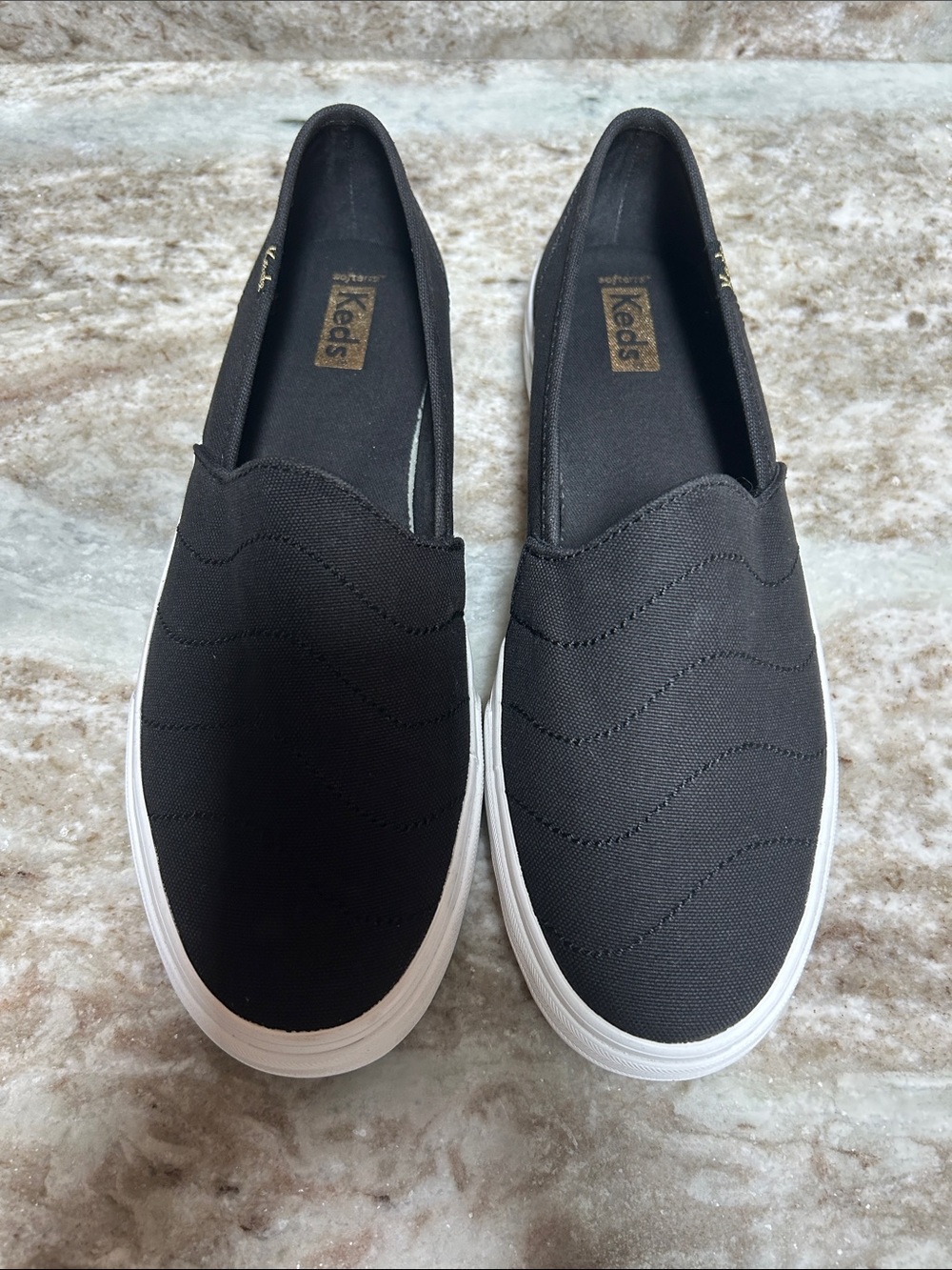 Keds Black Slip-On Canvas Sneakers with White Sole